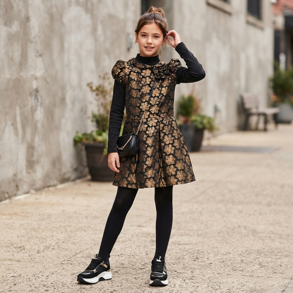 Wojcik Margaret Black Knit Girl&rsquo;s Turtleneck with Rhinestones, 140