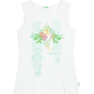 Girl's Teen Tank Top Pampolina 570490000 k96 White Knit Cotton with Pop-Art Graphic Print, Embroidery and Rhinestones, 152