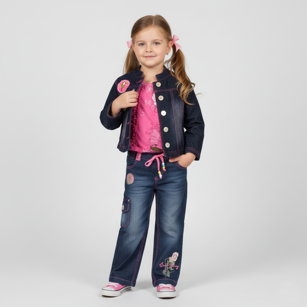 Girl's Denim Jacket "Ekzotyczna Podroz" Wojcik Blue with Patches, 92