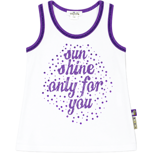 Girl's White Tank Top Wojcik "Slonce Tylko Dla Ciebie" with Purple Lettering and Rhinestones, 116