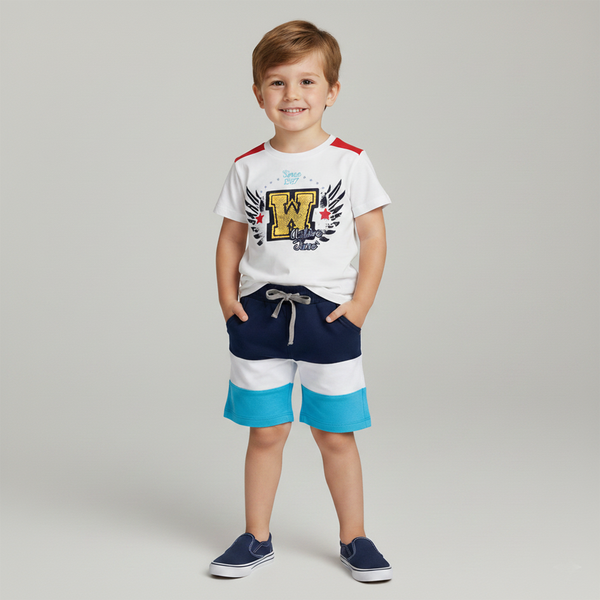 Boy's Shorts Wojcik "Aktywny Czas" Three-Color Striped Cotton Knit Shorts, 80