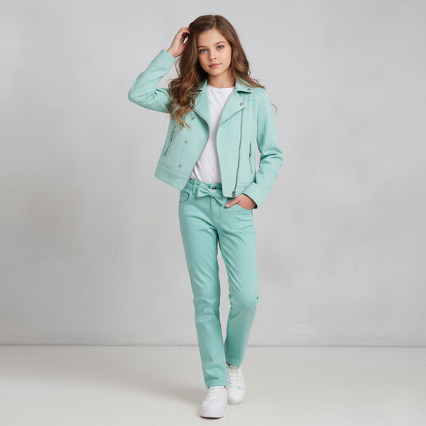 Girls&rsquo; denim jacket Wojcik "Dzikie Miasto" turquoise, 134