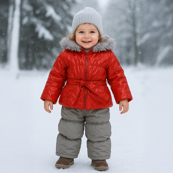 Winter jacket with pants for girls Wojcik "Male Krawiectwo" red with belt and faux fur, 80