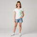 Girl's T-Shirt Pampolina 571140000 k96 White Knit Cotton with Watercolor Green Face Print and Rhinestones, 158