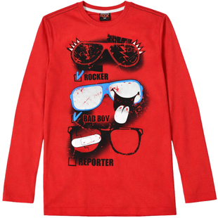 Teen Boy's Long Sleeve Shirt "Rocker Bad Boy" Reporter Young 133-42B-37-653 Red, 146
