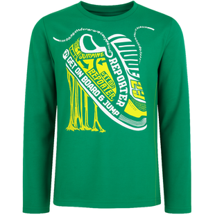 Teen boys&rsquo; long sleeve T-shirt Reporter Young green with sneakers print 141-42B-96-560, 158
