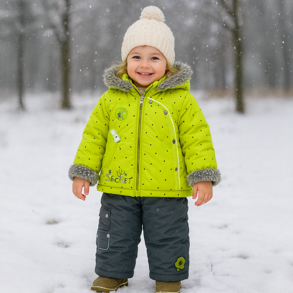 Winter jacket for girls Wojcik "Tajemnicze Drewko 1" lime green with faux fur, 80