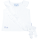 Girl's Summer Set Wojcik "Blue" Elegant White Tank Top and Denim Ruffle Skirt Co-ord, 110