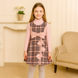 Warm Pinafore Dress for Girls Dinos 1005 Pink Check with Bows, 104