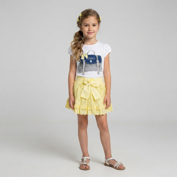 Girl's Skirt "Kocham Wakacje" Wojcik Yellow Eyelet, 110