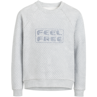 Girls&rsquo; warm sweatshirt &ldquo;Feel Free&rdquo; grey with silver dots and fleece inside G-029, 134