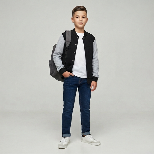 Teenage Boys Bomber Jacket B-009 Blue with Grey Sleeves, 146