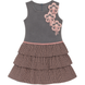 Warm Grey Pinafore Dress for Girls Dinos 1030 with Pink Flowers, 110