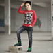 Teen boys&rsquo; long sleeve T-shirt Reporter Young red with biker print 133-42B-63-654, 146