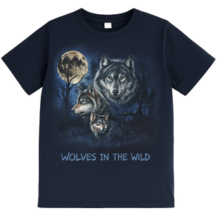 T-shirt for teenage boy Wild Wolf dark blue, 170