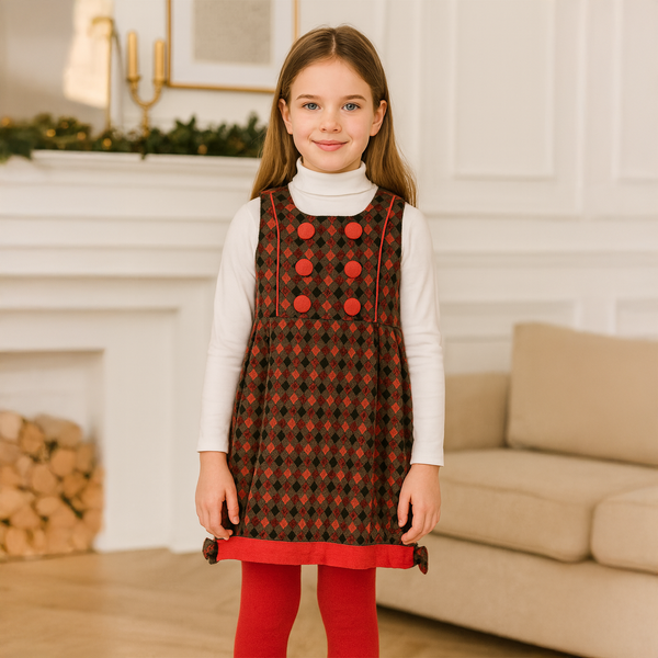 Warm Checkered Pinafore Dress for Girls Dinos 1017, 104