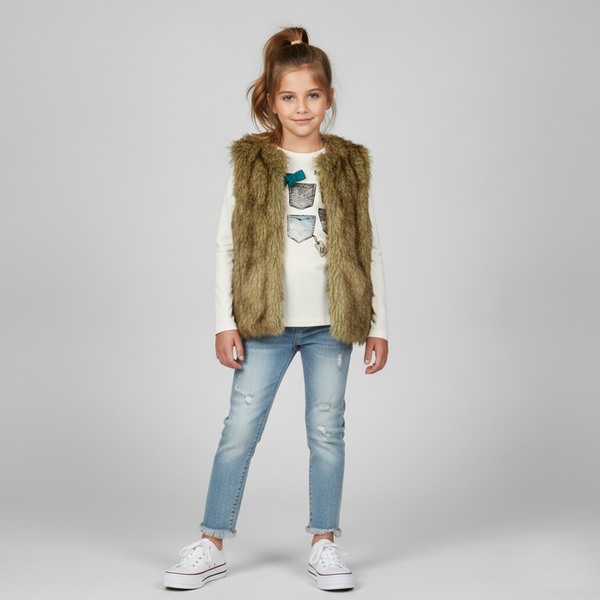 Girls&rsquo; faux fur brown vest Wojcik Bądź Wyjątkowa, 140