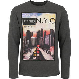 Teen boys&rsquo; long sleeve T-shirt Reporter Young dark grey with NYC print 141-42B-11-483, 146