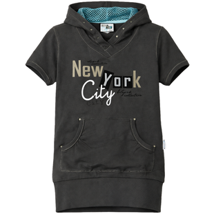 Girl's Hoodie Wojcik "Nowy Jork" Graphite Short Sleeve with Hood, 134