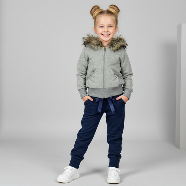 Girls&rsquo; Hoodie Wojcik Cudownie Grey with Faux Fur Hood, 104