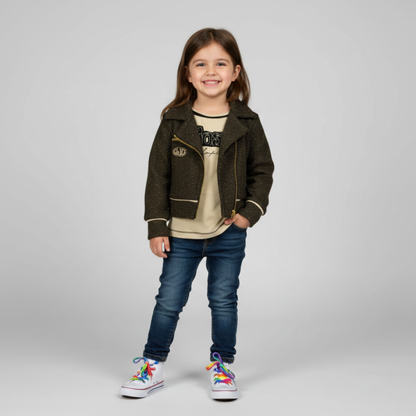 Girls knitted bomber jacket Wojcik "Stylowa Roza 1" brown, 92