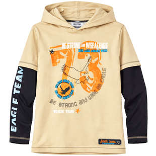Boys' long-sleeved shirt with a hood "Eagle's Team" Voytsik beige, 146