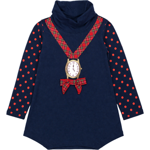 Girl's Navy Blue Tunics Wojcik "Krolewski Nastroj" with Polka Dot Sleeves, 104
