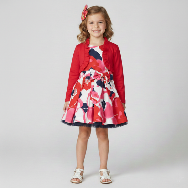 Girl's Raspberry Bolero Wojcik "Kwiecista Podroz" Shrug with Ruffles, 104