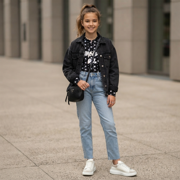 Girls' long sleeve top G-0046 Dream Do star pattern dark blue, 158