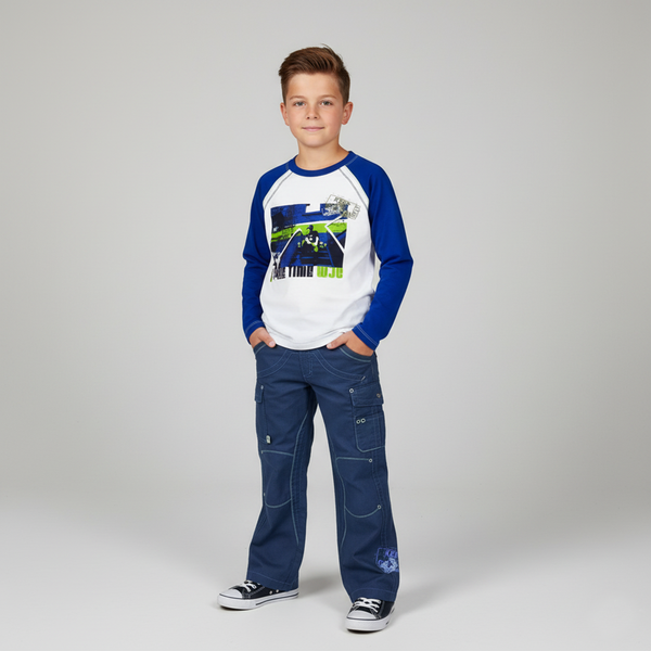 Long sleeve T-shirt for boys Wojcik &ldquo;Czas Luzu&rdquo; cotton white with print, 128