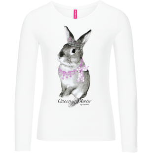 Girls&rsquo; long sleeve top Reporter Young with bunny print "Queen of Clover" 133-42G-27-200 white, 146