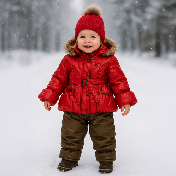 Winter jacket with pants for girls Wojcik "Slodka Ogrodniczka" red with faux fur, 80