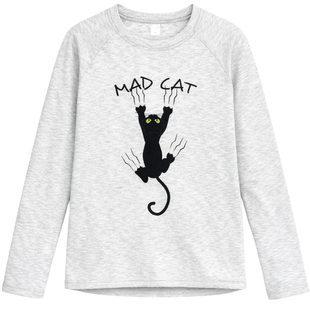 Лонгслів для дівчинки "G-0036" сірий меланж з принтом Mad Cat DINOS фото