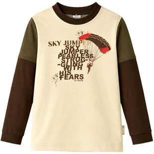 Wojcik Boy's Long Sleeve Shirt "Skoczek" Cream with Paratrooper Print, 104