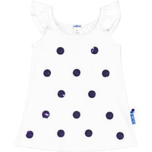 Girl's White T-shirt Wojcik "Slonce Tylko Dla Ciebie" with Purple Sequins and Flutter Sleeves, 98