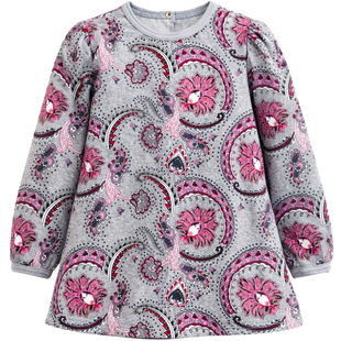Girl's Tunic Dinos 003 Grey Fleece-Lined with Paisley Pattern, 116