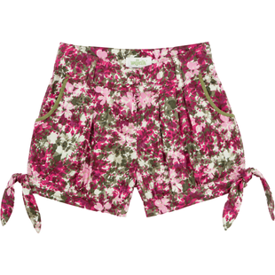 Girls Pink Floral Summer Shorts Wojcik "Sloneczne Wakacje 1" with Side Ties, 92