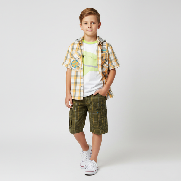 Boy's Breeches "Park Tw 2" Wojcik Olive Checked Cargo Style, 128