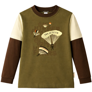 Wojcik Boy's Long Sleeve Shirt "Skoczek" Brown with Paratroopers Print, 92