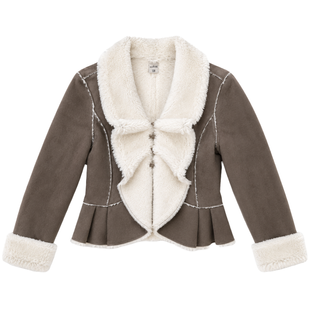 Girls&rsquo; Shearling Jacket Wojcik Stylowa i Trendy Olive, 128
