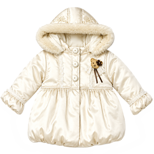 Winter jacket for girls Wojcik "Wyjatkowa Chwila" cream with detachable hood and faux fur, 80