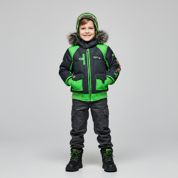 Boys&rsquo; winter-autumn jacket Wojcik "Trucizna i Anti.1" graphite with detachable hood, 92