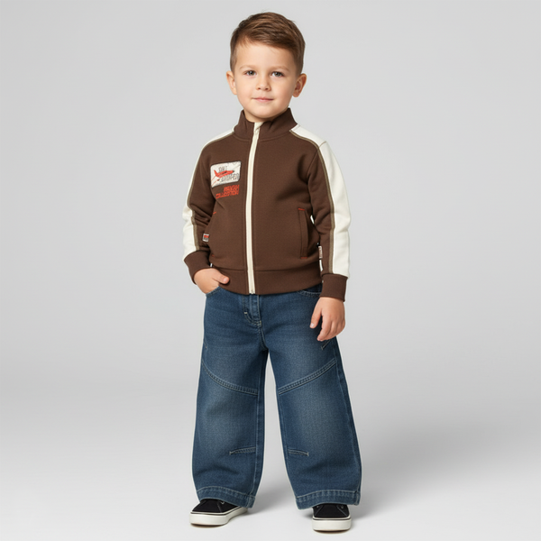 Boy's Brown Bomber Jacket "Skoczek" Wojcik Zipped with Patch, 92