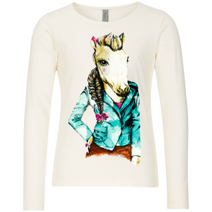 Girls&rsquo; long sleeve top Reporter Young with horse in blazer print 133-42G-31-220 cream, 146