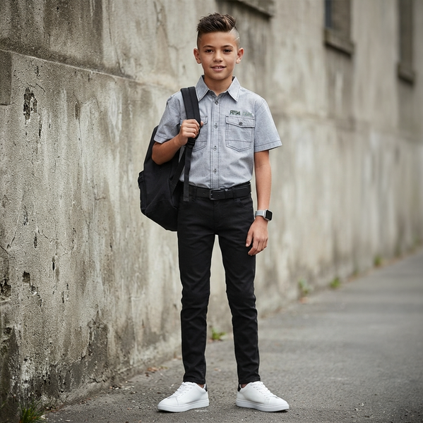 Grey Short-Sleeve Shirt for Teenage Boys Reporter Young 131-30B-17-127, 146