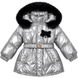 Winter jacket for girls Wojcik "Papierowa Laleczka" silver with belt and faux fur, 92