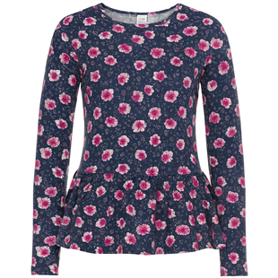 Girls' long sleeve top G-0016 with floral print dark blue, 134