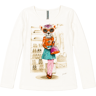 Cream Printed Long Sleeve Top for Teen Girls Reporter Young "133-42G-21-220", 146