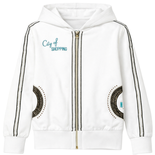 Girl's Hoodie Wojcik "Nowy Jork" White Zip-Up with Lurex, 128