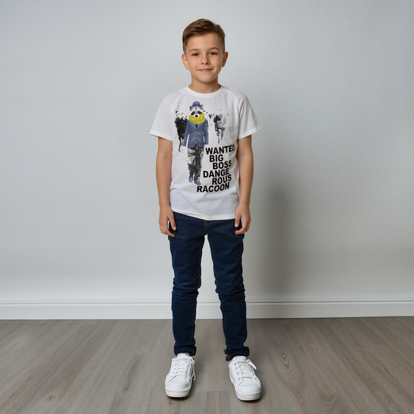 T-shirt for boy Wojcik Poszukiwany print white, 122